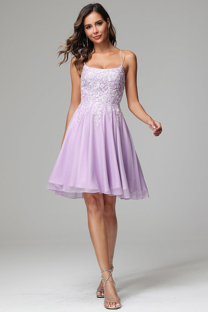 A Line Spaghetti Straps Mini Chiffon Homecoming Dresses LBQH0031