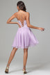 A Line Spaghetti stropper Grå Short Homecoming Dress med Appliques