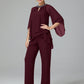 Long Sleeves Chiffon Mother Of The Bride Dress Pants Suits