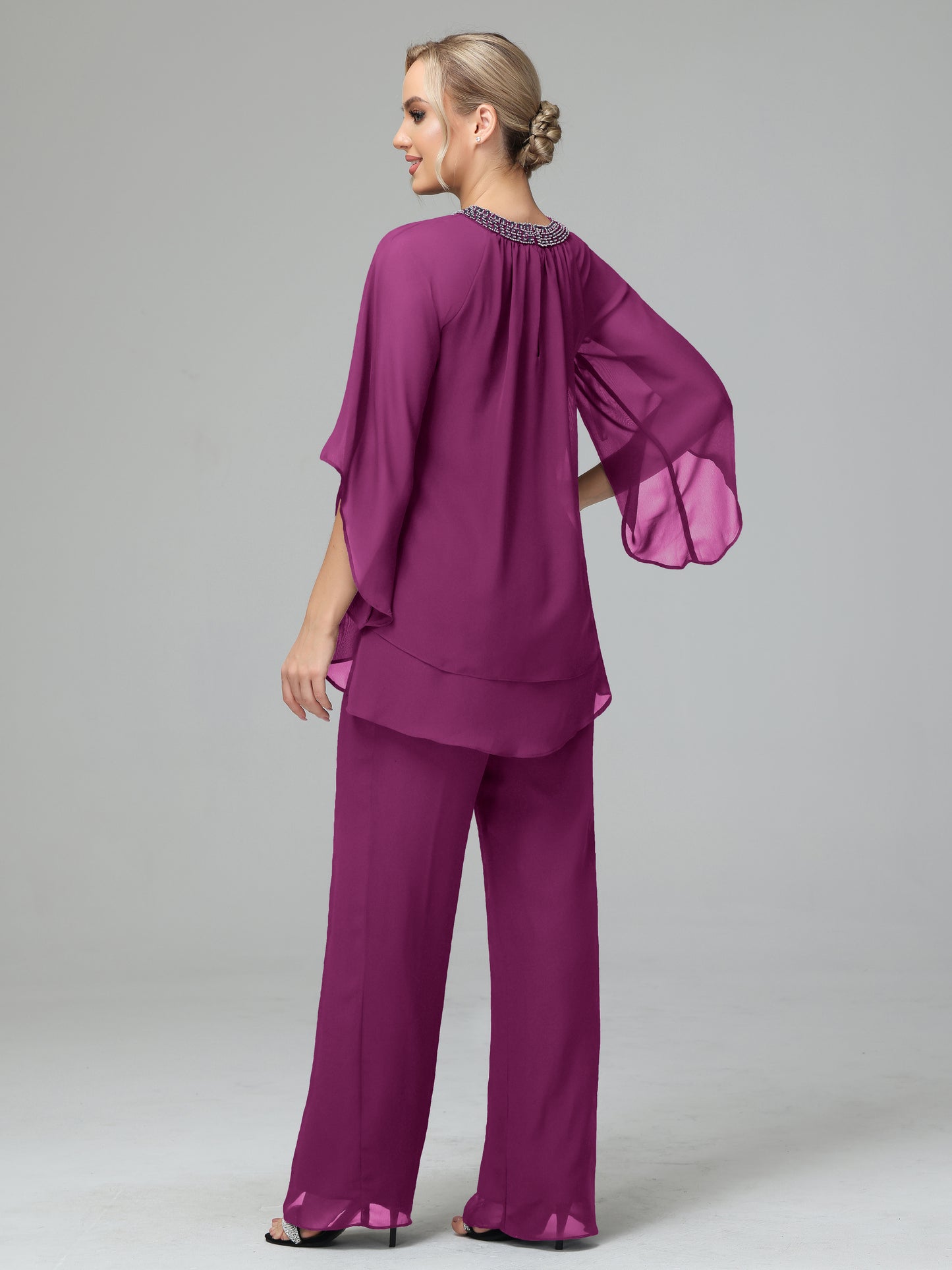 Long Sleeves Chiffon Mother Of The Bride Dress Pants Suits