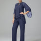 Long Sleeves Chiffon Mother Of The Bride Dress Pants Suits