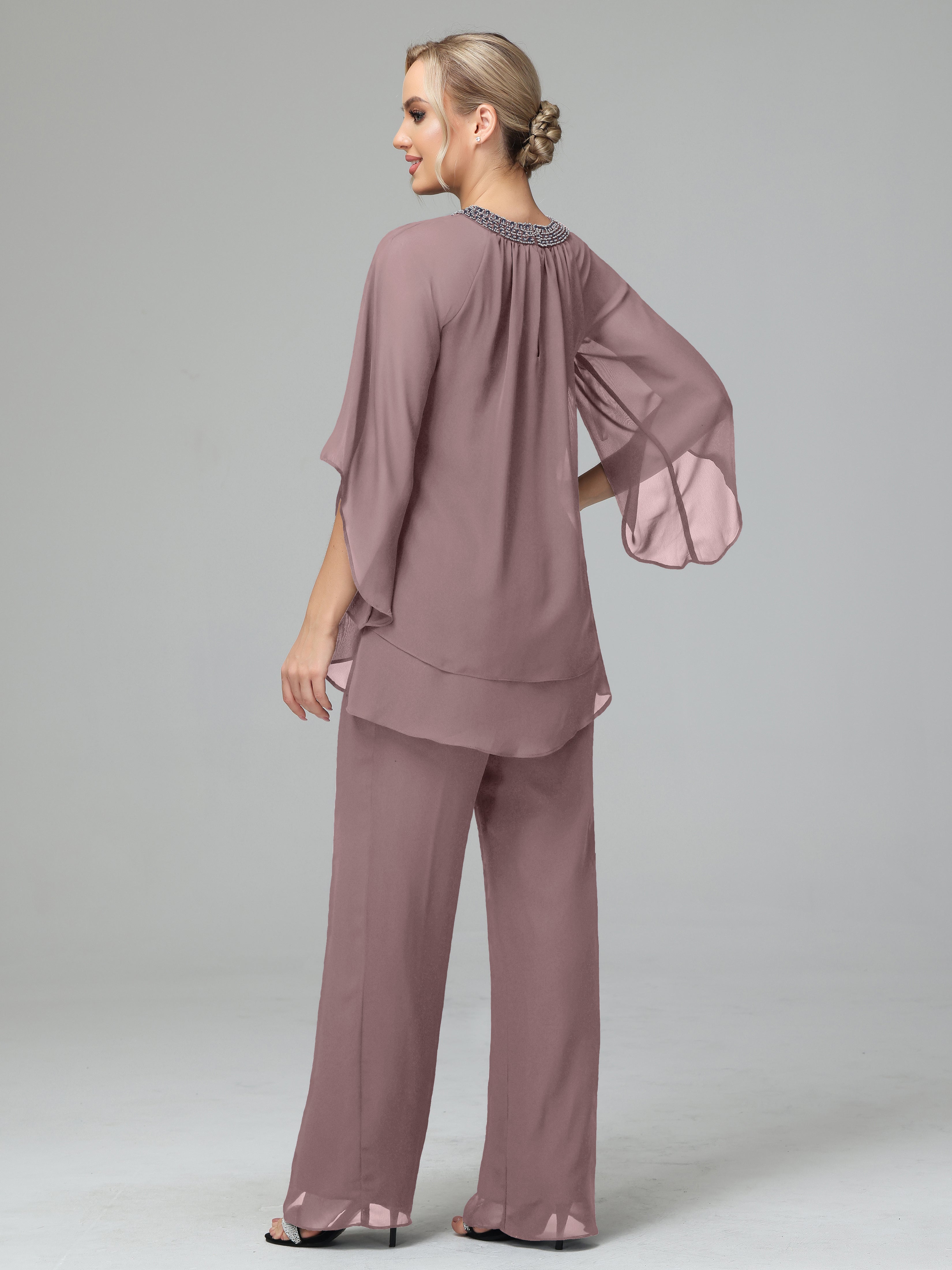 Long Sleeves Chiffon Mother Of The Bride Dress Pants Suits