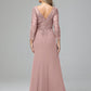 Long Sleeves Floor Length Chiffon Lace Mother Of The Bride Dress