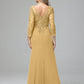 Long Sleeves Floor Length Chiffon Lace Mother Of The Bride Dress