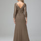 Long Sleeves Floor Length Chiffon Lace Mother Of The Bride Dress