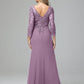 Long Sleeves Floor Length Chiffon Lace Mother Of The Bride Dress
