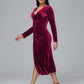 Long Sleeves Tea Length Plus Size Velvet Bridesmaid Dress