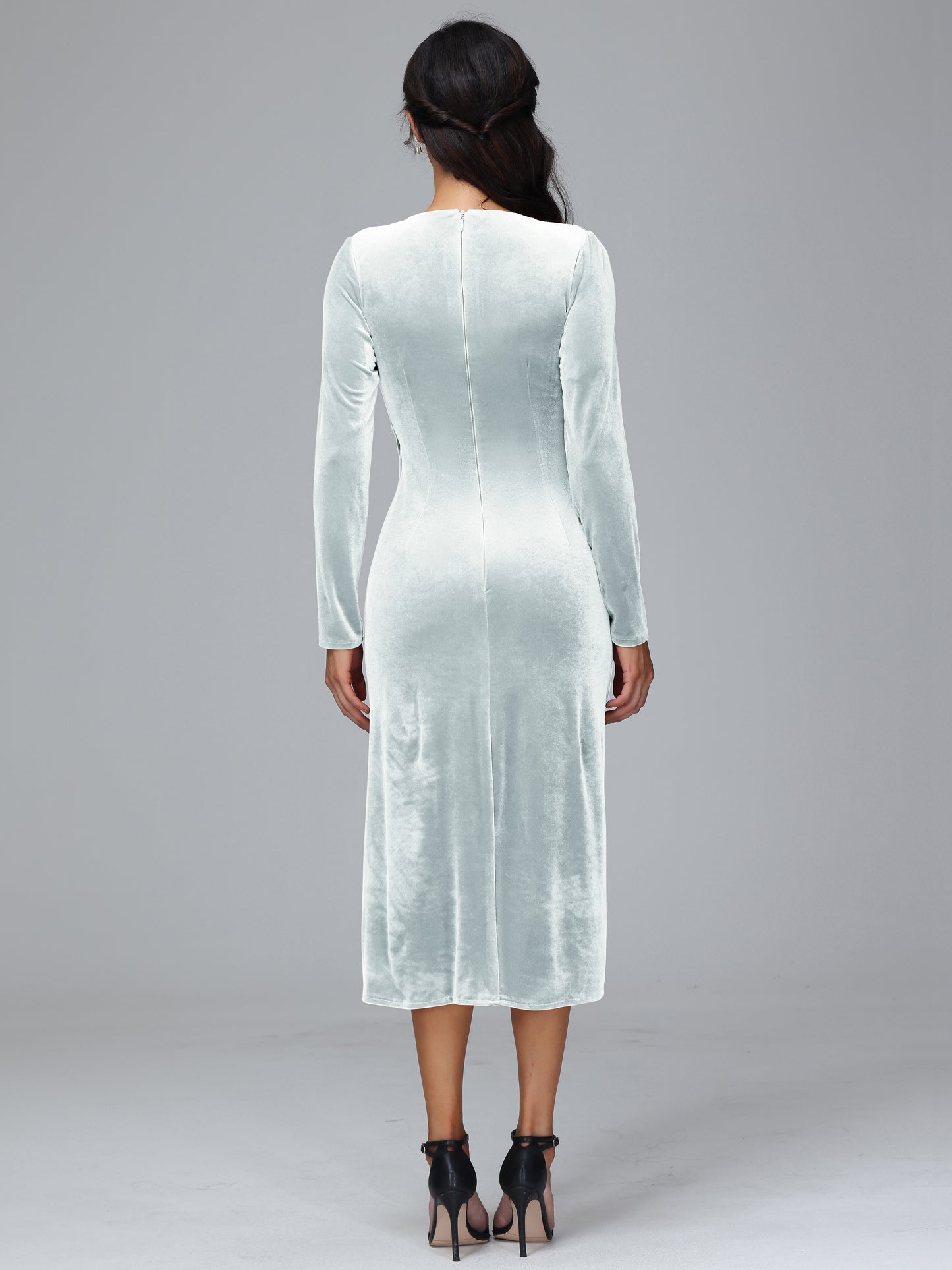 Long Sleeves Tea Length Velvet Bridesmaid Dress
