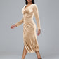 Long Sleeves Tea Length Plus Size Velvet Bridesmaid Dress