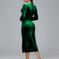 Long Sleeves Tea Length Plus Size Velvet Bridesmaid Dress