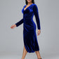 Long Sleeves Tea Length Plus Size Velvet Bridesmaid Dress