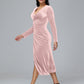 Long Sleeves Tea Length Plus Size Velvet Bridesmaid Dress