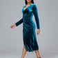 Long Sleeves Tea Length Plus Size Velvet Bridesmaid Dress