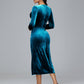 Long Sleeves Tea Length Plus Size Velvet Bridesmaid Dress