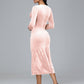 Long Sleeves Tea Length Plus Size Velvet Bridesmaid Dress
