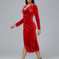 Long Sleeves Tea Length Plus Size Velvet Bridesmaid Dress