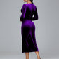 Long Sleeves Tea Length Plus Size Velvet Bridesmaid Dress