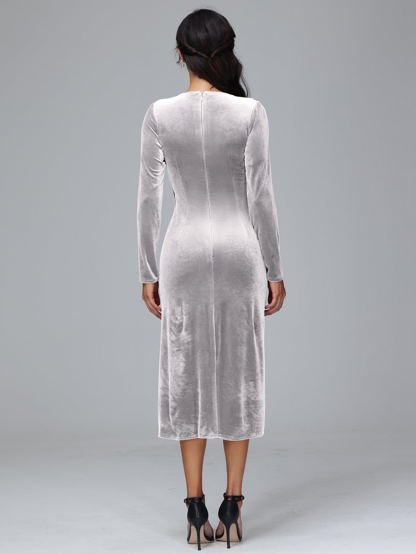 Long Sleeves Tea Length Velvet Bridesmaid Dress