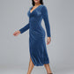 Long Sleeves Tea Length Velvet Bridesmaid Dress