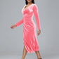 Long Sleeves Tea Length Plus Size Velvet Bridesmaid Dress