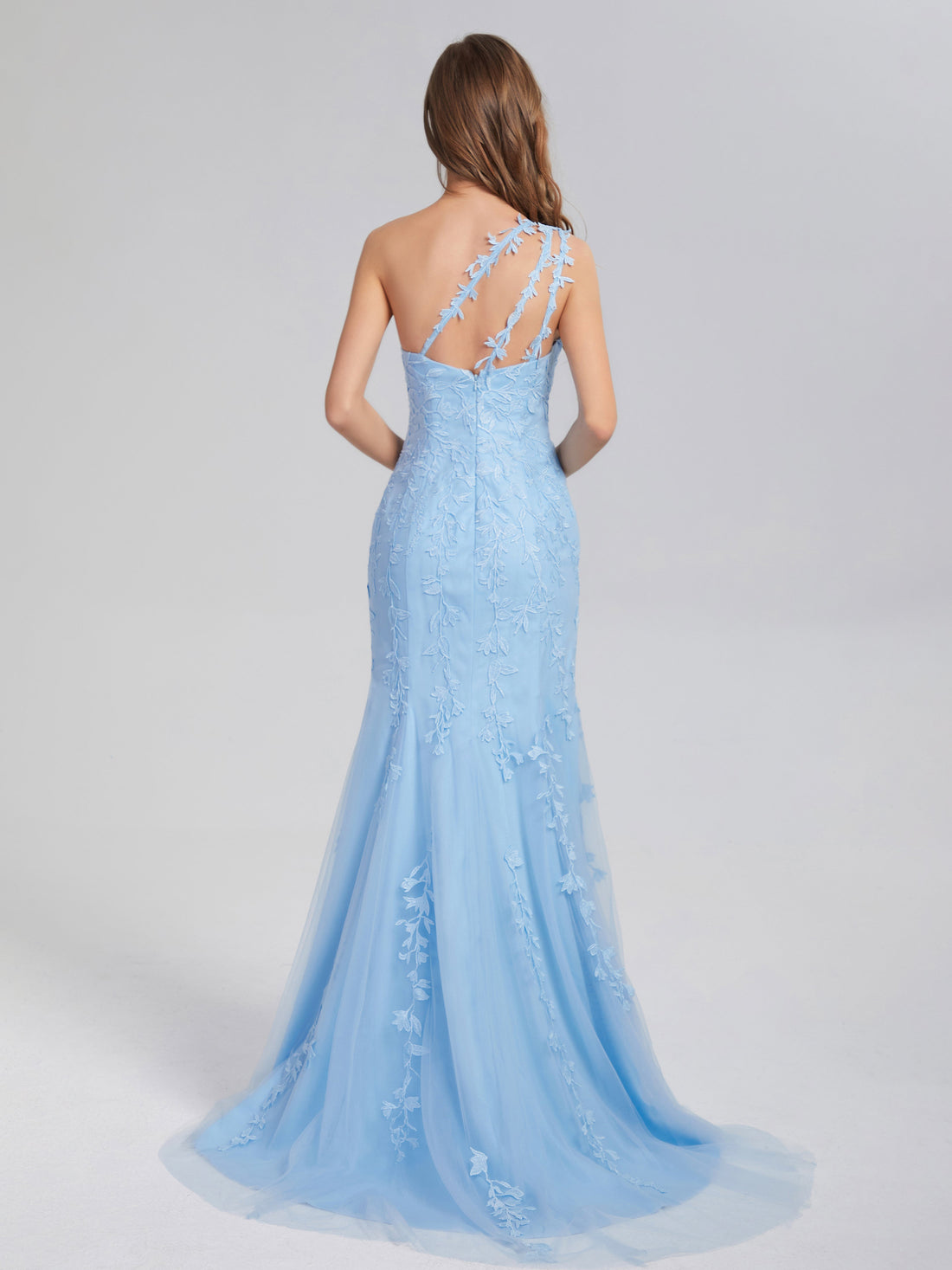 Sky Blue Mermaid One Shoulder Wedding Guest Dresses