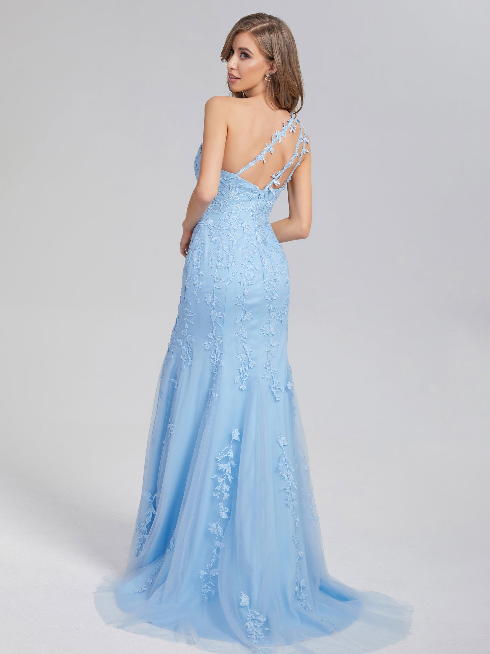 Sky Blue Mermaid One Shoulder Wedding Guest Dresses