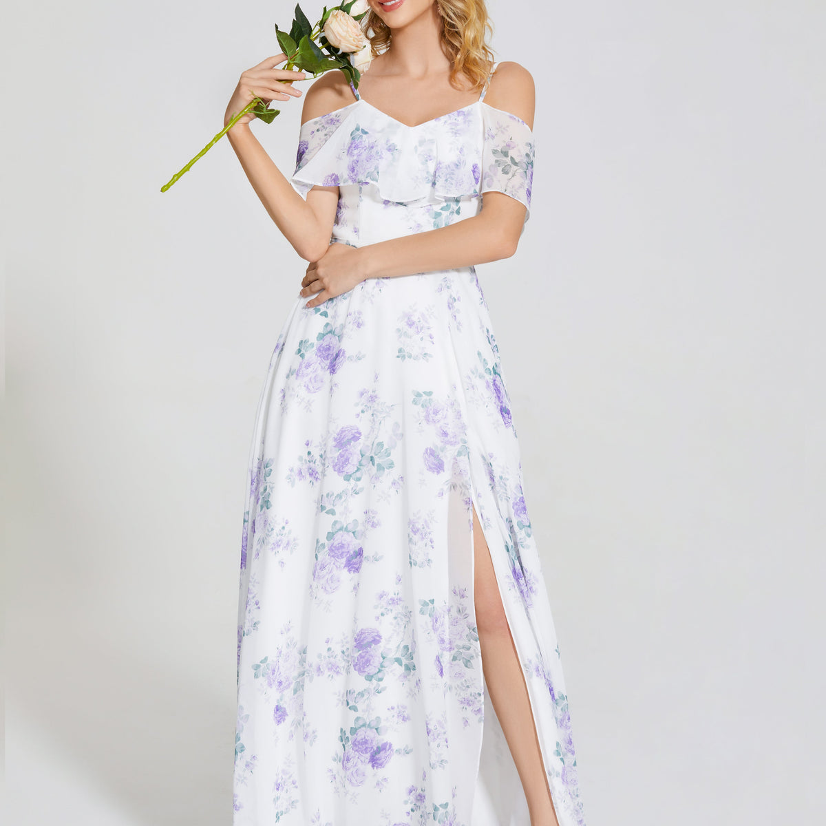 ワンピース [Cest Moidew] Floral two-way ruffled dress Off-Shoulder Ruffled Floral Printed Wedding Guest Dresses