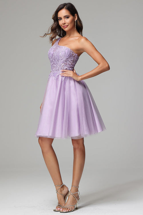 Sparkly A Line Sequined One Shoulder Homecoming Dress Y1256 main image 1
