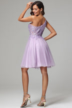 Amiri | One Shoulder A-line Lilac Short Homecoming Dress with Appliques