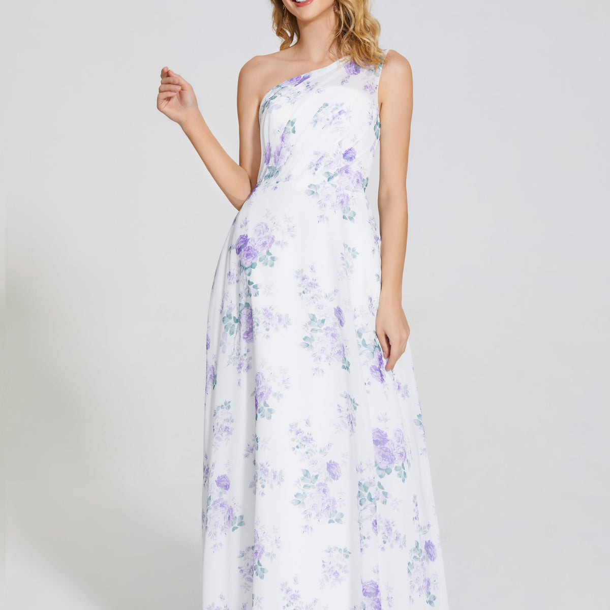 One-Shoulder Floral Printed Wedding Guest Dresses
