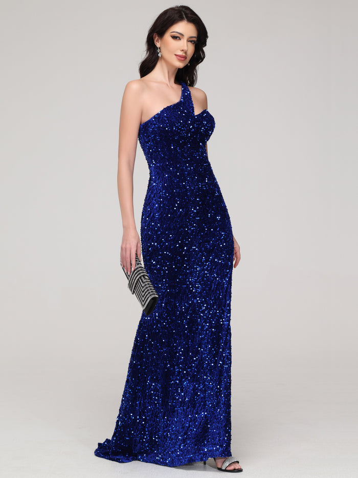 One Shoulder Jersey Mermaid Dresses Silver