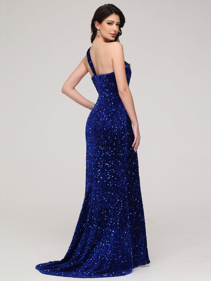 One Shoulder Maxi Sequin Mermaid Regular Wedding Guest Dress aln1618