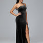 One Shoulder Velvet Bridesmaid Dress With Slit