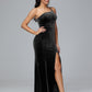One Shoulder Plus Size Velvet Bridesmaid Dress With Slit