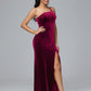 One Shoulder Velvet Bridesmaid Dress With Slit