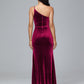 One Shoulder Plus Size Velvet Bridesmaid Dress With Slit