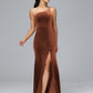 One Shoulder Plus Size Velvet Bridesmaid Dress With Slit