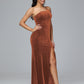 One Shoulder Velvet Bridesmaid Dress With Slit