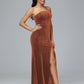 One Shoulder Plus Size Velvet Bridesmaid Dress With Slit