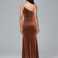 One Shoulder Plus Size Velvet Bridesmaid Dress With Slit