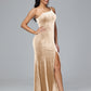 One Shoulder Velvet Bridesmaid Dress With Slit