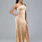 One Shoulder Plus Size Velvet Bridesmaid Dress With Slit
