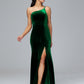 One Shoulder Plus Size Velvet Bridesmaid Dress With Slit
