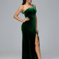 One Shoulder Velvet Bridesmaid Dress With Slit