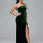 One Shoulder Plus Size Velvet Bridesmaid Dress With Slit