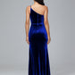 One Shoulder Plus Size Velvet Bridesmaid Dress With Slit