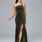 One Shoulder Velvet Bridesmaid Dress With Slit