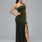One Shoulder Plus Size Velvet Bridesmaid Dress With Slit