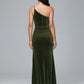 One Shoulder Plus Size Velvet Bridesmaid Dress With Slit
