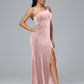 One Shoulder Velvet Bridesmaid Dress With Slit